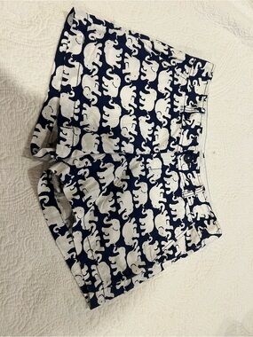 Lilly Pulitzer Navy and White Elephant Print Cotton Shorts